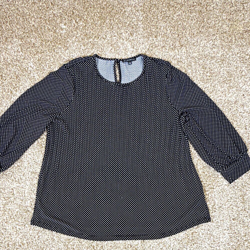 Adrianna Papell Women's L Black/White Polka Dot Puff Sleeve Knit Blouse